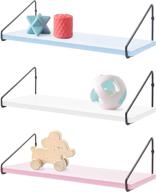 📚 labcosi 3 pack kids wall shelves: colorful floating shelves for nursery, bedroom, and play room. storage solution for books, stuffed toys, and nursery décor in off-white, baby blue, and pink shades logo