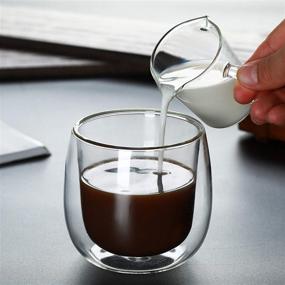 img 1 attached to 🥛 Yarlung 4 Pack Glass Measuring Cups: Double Spouts, Shot Glasses Triple Pitcher for Milk, Espresso, Coffee - Graduated 75ml / 2.5 Oz