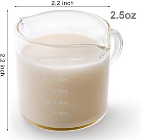 img 3 attached to 🥛 Yarlung 4 Pack Glass Measuring Cups: Double Spouts, Shot Glasses Triple Pitcher for Milk, Espresso, Coffee - Graduated 75ml / 2.5 Oz