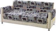 rustic modern farmhouse cabin lodge quilted western chair with patchwork 🐻 of grizzly bears and buffalo plaid check houndstooth patterns in beige and blue логотип