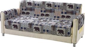 img 4 attached to Rustic Modern Farmhouse Cabin Lodge Quilted Western Chair with Patchwork 🐻 of Grizzly Bears and Buffalo Plaid Check Houndstooth Patterns in Beige and Blue