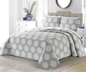 img 3 attached to Angel Bedding 3-Piece Washed Quilt Bedspread Coverlet Set - Grey, King Sized (104X90'')