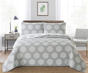 img 4 attached to Angel Bedding 3-Piece Washed Quilt Bedspread Coverlet Set - Grey, King Sized (104X90'')