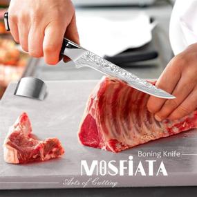 img 3 attached to 🔪 Мясорубочный нож MOSFiATA 6": Превосходное ножевое изделие шеф-повара из высокоуглеродистой нержавеющей стали премиум-класса с защитным кольцом для пальца, наточилкой для ножей и рукояткой из микарты - идеально подходит для приготовления пищи и резки в кухне - включает подарочную коробку.