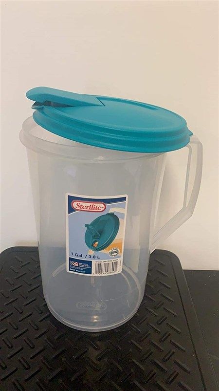 Sterilite 1 gal. Teal Round Plastic Clear Pitcher and Spout with