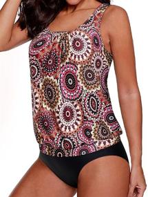 img 2 attached to Modest Two-Piece Tankini Swimwear for Women - Yonique Blouson Style with Loose Fit Bathing Suit