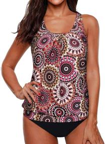 img 4 attached to Modest Two-Piece Tankini Swimwear for Women - Yonique Blouson Style with Loose Fit Bathing Suit