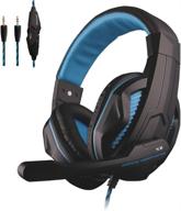 🎧 megadream over-ear stereo gaming headphone: 3.5mm wired headset with noise cancelling mic – ideal for laptop, pc, and call center use (black+blue) логотип