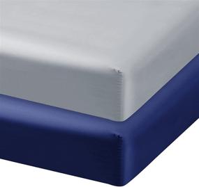 img 4 attached to ✨ Ultra Soft Satin Crib Sheets 2-Pack for Standard Crib Mattress - Grey and Navy