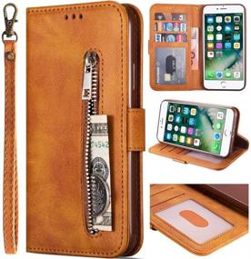 img 4 attached to 👜 Women's iPhone 7 Plus/8 Plus Wallet Case - Kudex Flip Leather Shockproof Magnetic Zipper Pocket Purse Case with Stand, Card Slots & Wrist Strap (Brown)