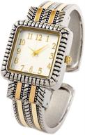 stylish women's bangle cuff watch with 2tone western design - square face decoration logo