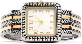 img 3 attached to Stylish Women's Bangle Cuff Watch with 2Tone Western Design - Square Face Decoration