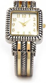 img 2 attached to Stylish Women's Bangle Cuff Watch with 2Tone Western Design - Square Face Decoration