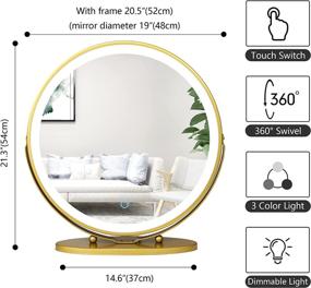 img 3 attached to 💄 Vlsrka Makeup Mirror: High-Definition Large Round Vanity Mirror with Lights, 3 Lighting Modes, Touch Control, 360° Rotation - Perfect for Bedroom Table (Gold)