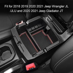 img 3 attached to 🚗 Органайзер для центральной консоли CreeKT для Jeep Wrangler JL JLU 2018-2021 и Jeep Gladiator JT Truck 2020-2021/4xe 2021 с отделением для подлокотника, включая 2 коврика с красным и черным обрамлением.