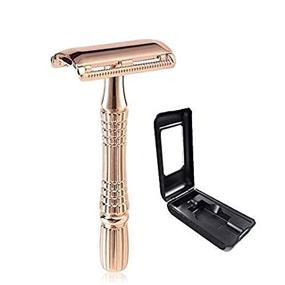 img 1 attached to 🌹 DREZUR Rose Gold Safety Razor with Travel Case - Double Edge Razor for Men and Women, Includes 10 Reusable Blades - Comfortable Grip and Texture Handle