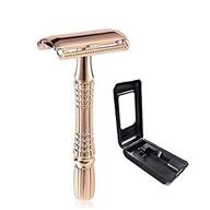 🌹 drezur rose gold safety razor with travel case - double edge razor for men and women, includes 10 reusable blades - comfortable grip and texture handle logo