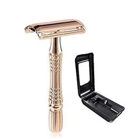 img 4 attached to 🌹 DREZUR Rose Gold Safety Razor with Travel Case - Double Edge Razor for Men and Women, Includes 10 Reusable Blades - Comfortable Grip and Texture Handle