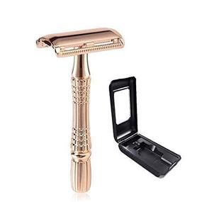 img 2 attached to 🌹 DREZUR Rose Gold Safety Razor with Travel Case - Double Edge Razor for Men and Women, Includes 10 Reusable Blades - Comfortable Grip and Texture Handle