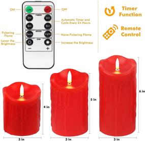 img 1 attached to 🕯️ BRIGHTFUN Red Flameless Candles LED Lights Set of 3 - Realistic Flickering Electric Candles Battery Operated, Real Wax Moving Wick LED Pillar Candle Sets with Remote Control Timer (Diameter: 3" X Height: 4", 5", 6")