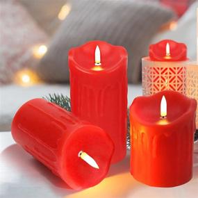 img 2 attached to 🕯️ BRIGHTFUN Red Flameless Candles LED Lights Set of 3 - Realistic Flickering Electric Candles Battery Operated, Real Wax Moving Wick LED Pillar Candle Sets with Remote Control Timer (Diameter: 3" X Height: 4", 5", 6")