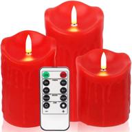 🕯️ brightfun red flameless candles led lights set of 3 - realistic flickering electric candles battery operated, real wax moving wick led pillar candle sets with remote control timer (diameter: 3" x height: 4", 5", 6") logo