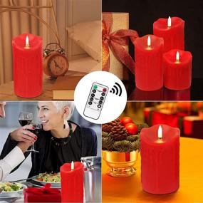 img 3 attached to 🕯️ BRIGHTFUN Red Flameless Candles LED Lights Set of 3 - Realistic Flickering Electric Candles Battery Operated, Real Wax Moving Wick LED Pillar Candle Sets with Remote Control Timer (Diameter: 3" X Height: 4", 5", 6")