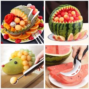 img 2 attached to 🍉 Gayisic Watermelon Slicer Cutter Set - Fruit Carving Knife Kit, Stainless Steel Fruit Corer Cutter for Ice Cream Melon Slicing