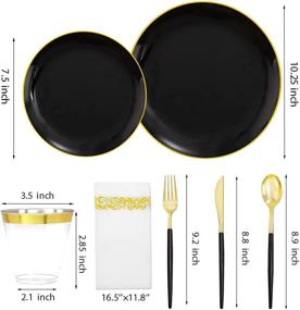 img 3 attached to 🍽️ THALIA 210pcs Elegant Black Plastic Plates with Gold Rim, Gold Plastic Silverware and Black Handle, Complete Black Plastic Dinnerware Set including 30 Dinner Plates, 30 Dessert Plates, 90 Cutlery, 30 Cups, and 30 Napkins