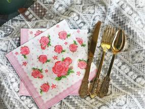 img 3 attached to 🌸 Mint Floral Pink Napkins with Red Rose Chintz Pattern - 20 Pack for Bridal Shower, Tea Party, Birthday, or Wedding