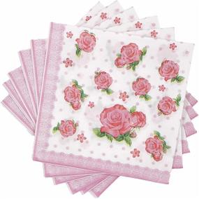 img 4 attached to 🌸 Mint Floral Pink Napkins with Red Rose Chintz Pattern - 20 Pack for Bridal Shower, Tea Party, Birthday, or Wedding