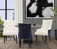 🪑 iconic home cadence dining side chair: button tufted velvet & leather, navy – white, modern transitional design логотип