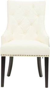 img 2 attached to 🪑 Iconic Home Cadence Dining Side Chair: Button Tufted Velvet & Leather, Navy – White, Modern Transitional Design