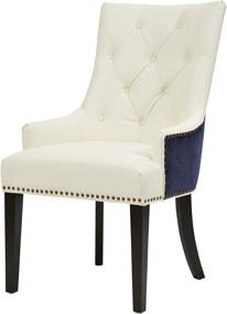 img 1 attached to 🪑 Iconic Home Cadence Dining Side Chair: Button Tufted Velvet & Leather, Navy – White, Modern Transitional Design