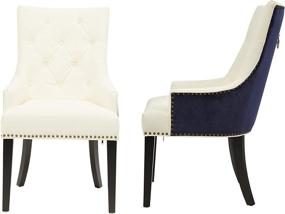 img 3 attached to 🪑 Iconic Home Cadence Dining Side Chair: Button Tufted Velvet & Leather, Navy – White, Modern Transitional Design