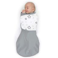 👶 omni swaddle sack for newborns - small size 0-3 months, gray stars pattern, wrap with arms up sleeves and mitten cuffs logo