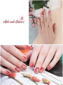 img 3 attached to 💅 Полуматовые гелевые наклейки для ногтей - накладные гель-стикеры красного мраморного принта на клейкой основе, в комплекте с пилкой и палочкой для нанесения (требуется УФ/СВ-лампа)