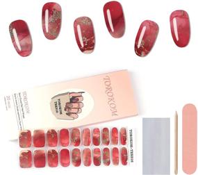 img 4 attached to 💅 Полуматовые гелевые наклейки для ногтей - накладные гель-стикеры красного мраморного принта на клейкой основе, в комплекте с пилкой и палочкой для нанесения (требуется УФ/СВ-лампа)
