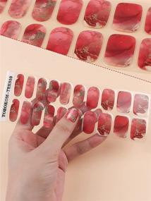 img 2 attached to 💅 Полуматовые гелевые наклейки для ногтей - накладные гель-стикеры красного мраморного принта на клейкой основе, в комплекте с пилкой и палочкой для нанесения (требуется УФ/СВ-лампа)