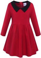 👗 kids girls peter pan collar cotton princess dress with long sleeves and pleated design logo