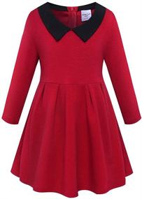 img 4 attached to 👗 Kids Girls Peter Pan Collar Cotton Princess Dress with Long Sleeves and Pleated Design