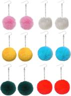 🎀 colorful fluffy pom pom earrings in white and pink for women and girls logo