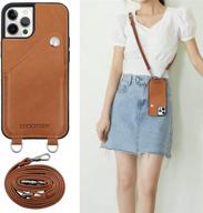 📱 luckycoin iphone 12/12 pro case - leather crossbody protective cover with adjustable/detachable strap, card holders - portable 6.1 inch brown case logo