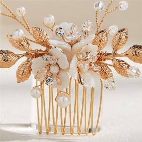 img 1 attached to 💍 Elegant Gold AW BRIDAL Wedding Hair Comb: Stunning Flower Bridal Hair Piece with Pearl Accents for Brides - Perfect Wedding Hair Accessory Hair Side Comb Clip