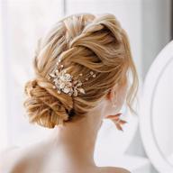 💍 elegant gold aw bridal wedding hair comb: stunning flower bridal hair piece with pearl accents for brides - perfect wedding hair accessory hair side comb clip logo