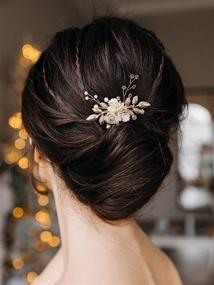 img 2 attached to 💍 Elegant Gold AW BRIDAL Wedding Hair Comb: Stunning Flower Bridal Hair Piece with Pearl Accents for Brides - Perfect Wedding Hair Accessory Hair Side Comb Clip