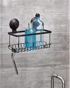 img 2 attached to 🚿 Enhanced Storage: iDesign Everett Metal Push Lock Suction Shower Caddy - Ideal for Shampoo, Conditioner, Soap, Razors, Towels, Loofahs & More - Generous Space - Matte Black - 9.1" x 4.53" x 3.63