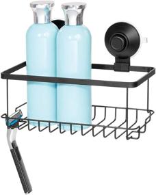 img 3 attached to 🚿 Enhanced Storage: iDesign Everett Metal Push Lock Suction Shower Caddy - Ideal for Shampoo, Conditioner, Soap, Razors, Towels, Loofahs & More - Generous Space - Matte Black - 9.1" x 4.53" x 3.63