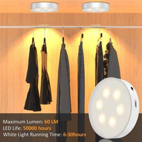 img 2 attached to Morpilot Puck Lights - 1 Pack, Rechargeable Under Cabinet Light | Battery Powered Closet Lights | Dimmable LED Cabinet Lighting with Wireless Remote | Under Counter Lights for Kitchen, Hallway, Stairs