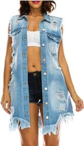 img 4 attached to 👩 TwiinSisters Denim Jean Jacket: Chic Long Boyfriend Trucker for Women, Sizes Small to 3X
